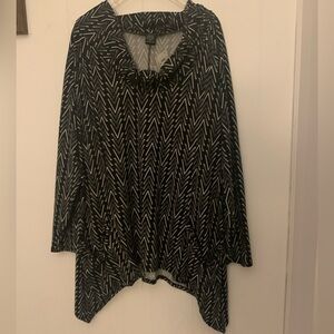 New ROBERT LOUIS Black White Print Tunic TOP Stretch Knit XL Slouch Pockets